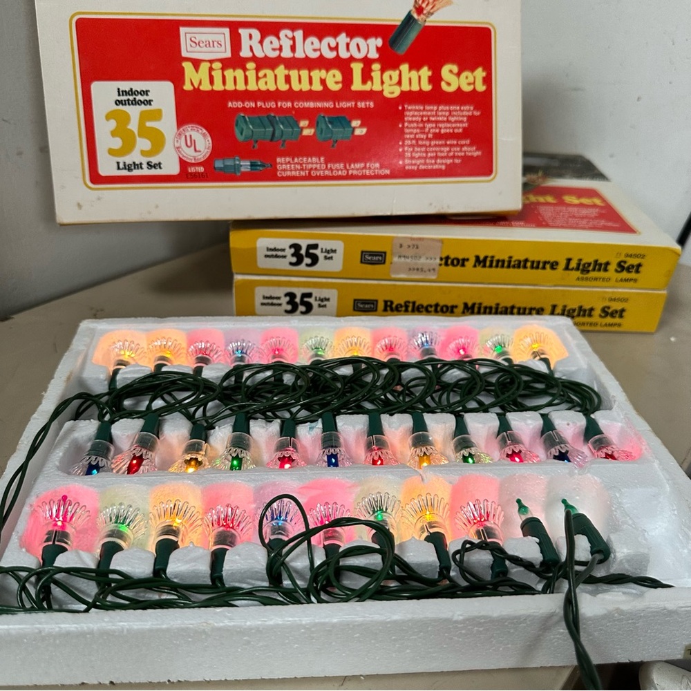 Vintage Sears Reflector Miniature Tulip Christmas Light Set 35 Retro Multicolor